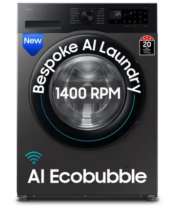 Samsung 9 kg 5 Star, AI Ecobubble, Super Speed, Wi-Fi, Hygiene Steam, Digital Inverter Motor Fully Automatic Front Load Washing Machine with In-built Heater Grey  (WW90DG5U24AXTL)